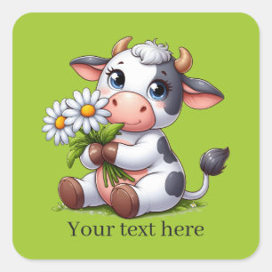 Cute Country cow add text Square Sticker