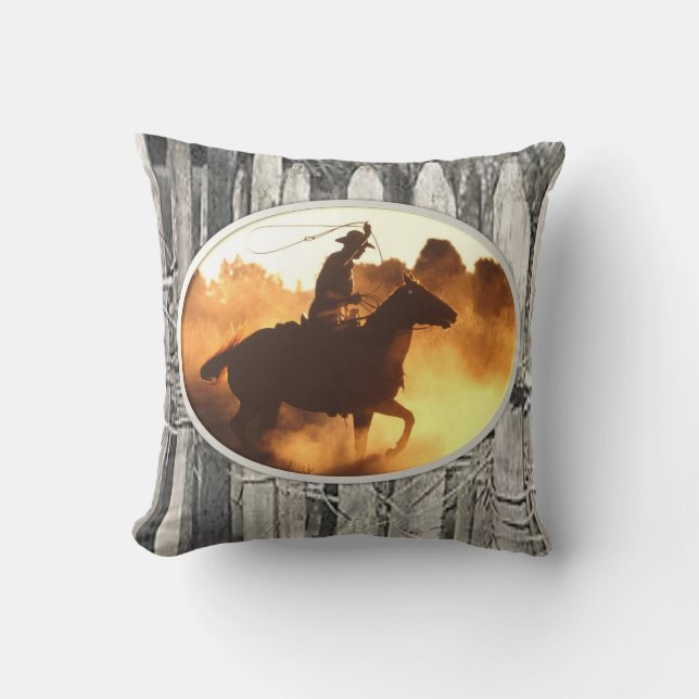  Cute Country Cowboy & Horse White Throw Pillow  (Front)