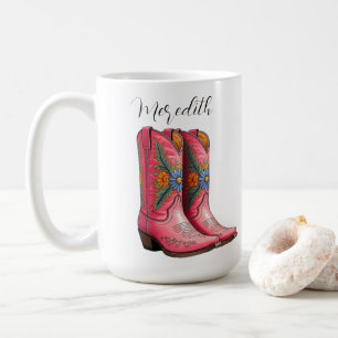 Cute Country Custom Name Pink Cowboy Boots Mug