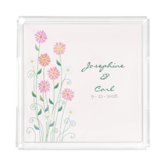 Cute Country Daisies Pink Floral Acrylic Tray