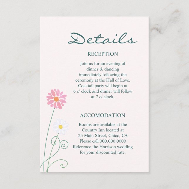 Cute Country Daisies Wedding Enclosures Enclosure Card (Front)