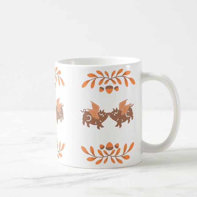 Cute Country Fall Kissing Winged  Pigs Coffee Mug (Right)