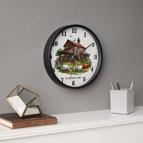 Cute Country farm add Family name Clock