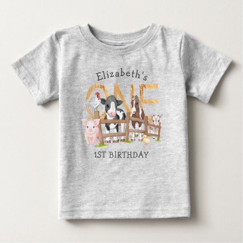 Cute Country Farm Animals 1st Birthday Baby T_Shirt