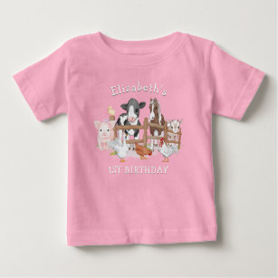 Cute Country Farm Animals 1st Birthday  Baby T-Shirt