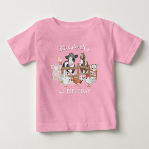 Cute Country Farm Animals 1st Birthday  Baby T_Shirt