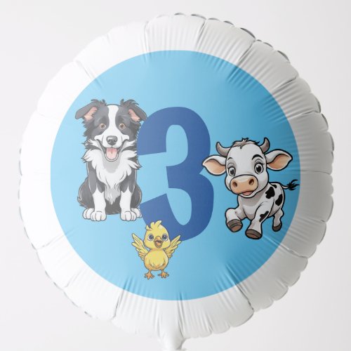Cute Country Farm Animals Blue Background and Age  Balloon