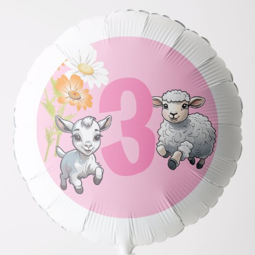 Cute Country Farm Animals Pink Background and Age  Balloon
