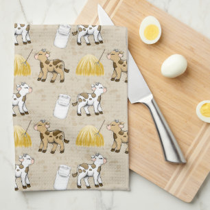 Cute Country farm cows tiled Kitchen Towel