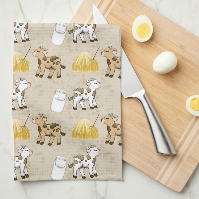 Cute Country farm cows tiled Kitchen Towel (Quarter Fold)