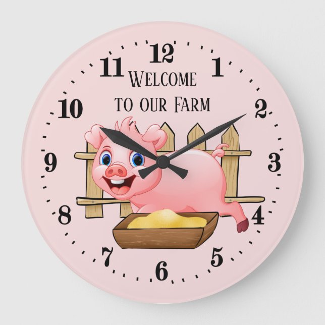 cute Country farm pig add text Large Clock (Front)