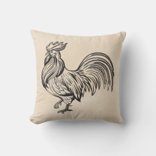 Cute Country Farm Tan Beige Chicken Rooster Throw Pillow