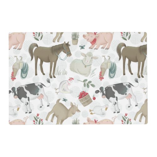 Cute Country Farmhouse Animals Cows Sheep Chickens Placemat
