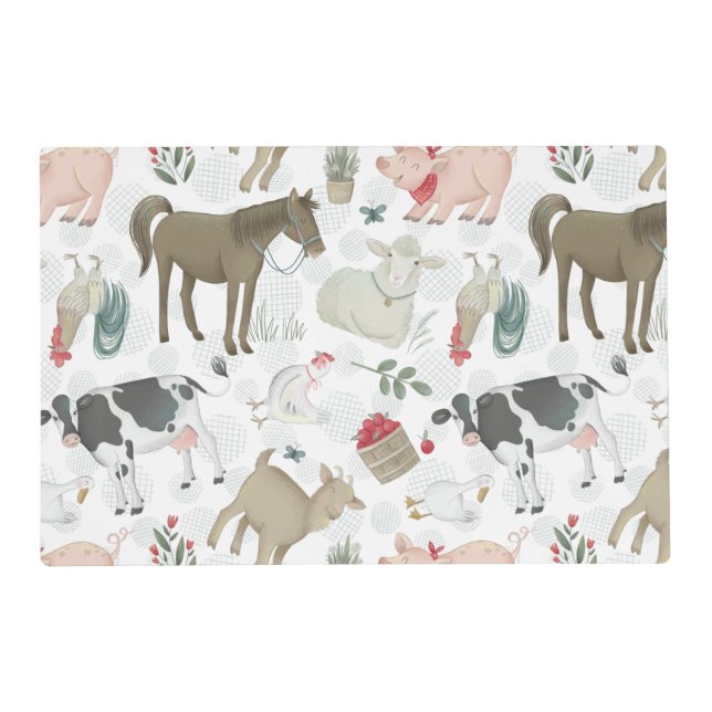 Cute Country Farmhouse Animals Cows Sheep Chickens Placemat (Front)