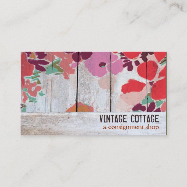Cute Country Floral Wood Art Consignment Boutique Business Card (Front)