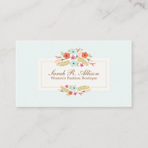 Cute Flowers Fashion Boutique Light Blue Business Card Template