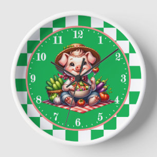 Cute Country garden pig green house Clock