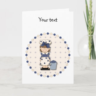 Cute country girl + bucket filled with blueberries card
