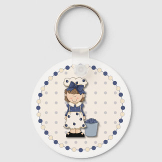 Cute country girl + bucket filled with blueberries keychain
