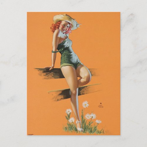 Cute country girl  pin up art  postcard