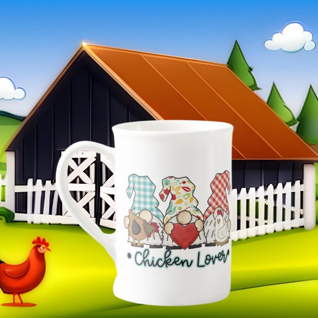 cute Country gnome chicken lovers  Bone China Mug (Creator Uploaded)