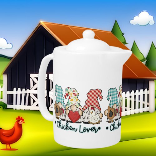 cute Country gnome chicken lovers Teapot