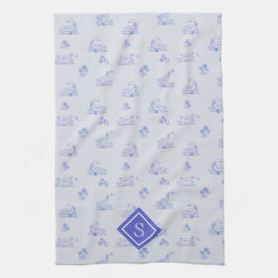 Cute Country Goose Toile Pattern Monogram Kitchen Towel