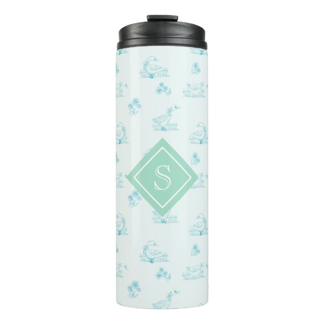 Cute Country Goose Toile Pattern Monogram Thermal Tumbler (Front)