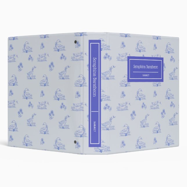 Cute Country Goose Toile Pattern Personalized 3 Ring Binder (Background)