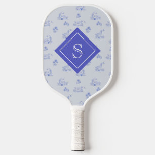 Cute Country Goose Toile Pattern Personalized Pickleball Paddle