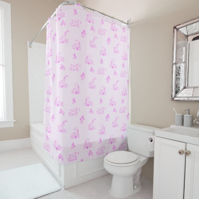 Cute Country Goose Toile Pattern Shower Curtain (In Situ)