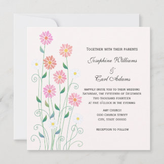 Cute Country Hand Drawn Pink and White Daisies Invitation