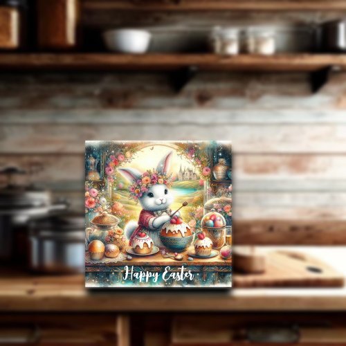 Cute Country Kitchen Easter Bunny  Holiday Card