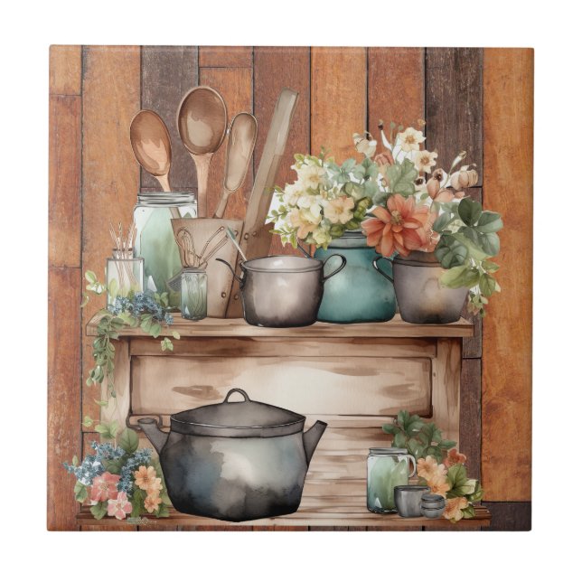 cute Country kitchen lovers Ceramic Tile (Front)