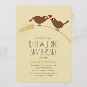 Cute Country Love Birds 10th Wedding Anniversary Invitation