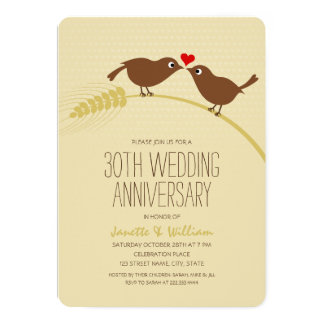 Cute Country Love Birds 30th Wedding Anniversary Card