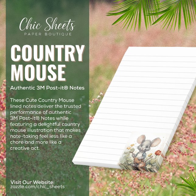 Cute Country Mouse Lined 3M Post-it® Notes (Creator Uploaded)