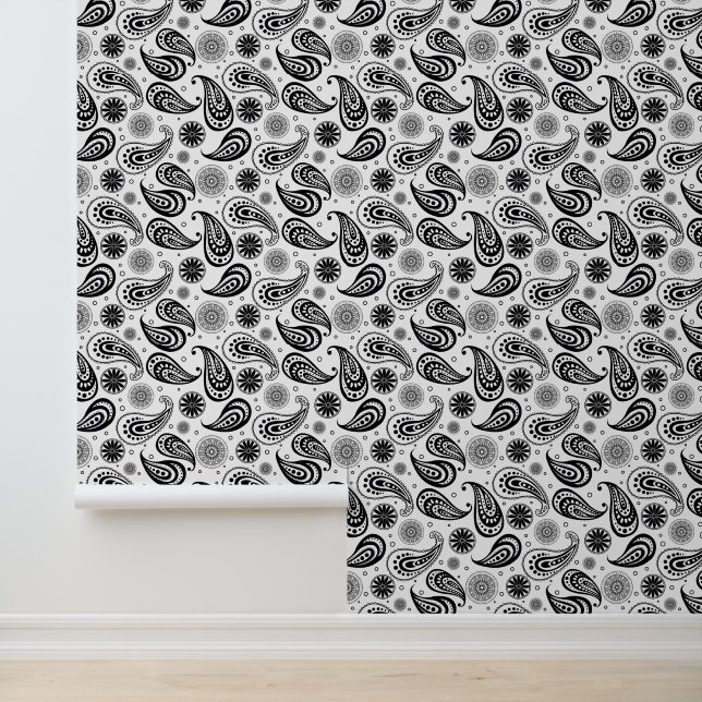 Cute Country Paisley pattern black white tiled  Wallpaper (Application)