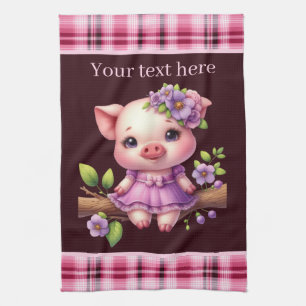 Cute Country pig add text Kitchen Towel