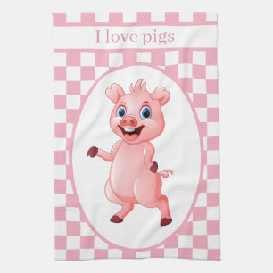 cute Country pig lovers add text Kitchen Towel