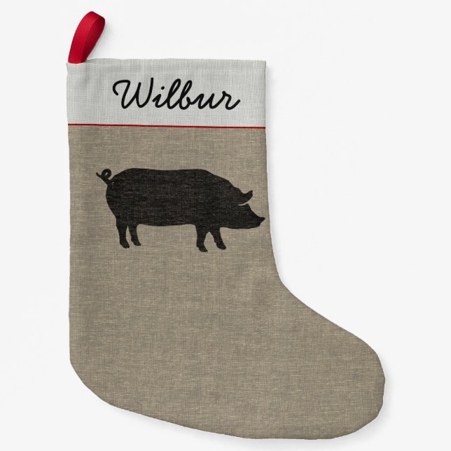 Cute Country Pig Silhouette |  Personalized Small Christmas Stocking (Front)