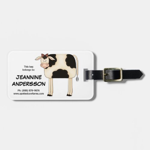 Cute Country Prim Folkart Lady Cow Luggage Tag