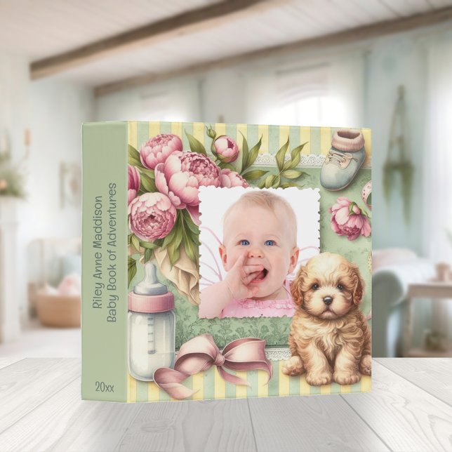 Cute Country Puppy Floral Baby Photo Book 3 Ring Binder (Creator Uploaded)
