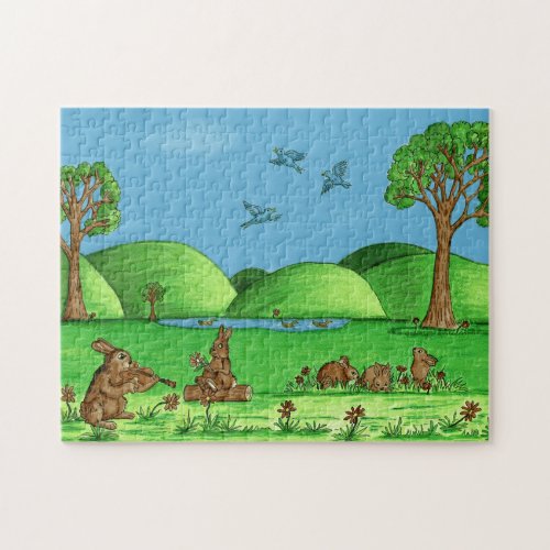 Cute Country Rabbits Jigsaw Puzzle with Gift Box