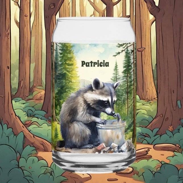 Cute Country raccoon add name Can Glass (Creator Uploaded)