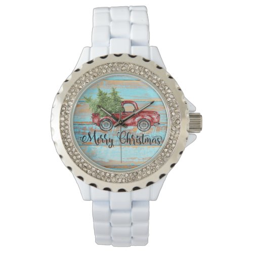 Cute Country Retro Christmas Red Vintage Truck Watch