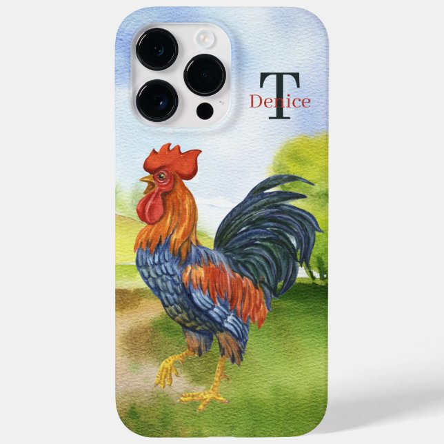 cute Country rooster add monogram Case-Mate iPhone Case (Back)