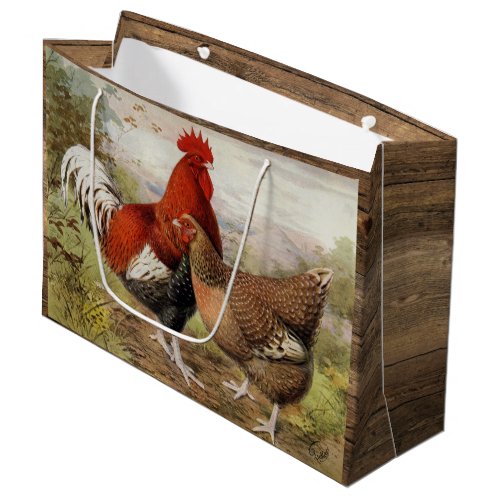 Cute Country rooster and hen vintage party Large Gift Bag