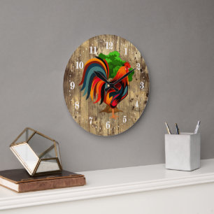 Cute Country rooster animal Large Clock