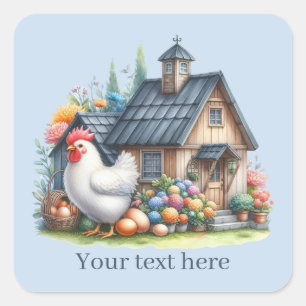 cute Country rooster chicken lovers add message Square Sticker